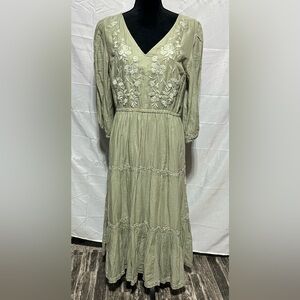 Lucky Brand Olive Green Embroidered Dress